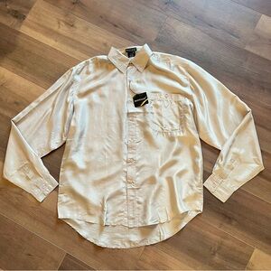 Vintage 90s Deadstock Montage Pour Homme Silk Cream Dress Shirt Mens Size L NWT